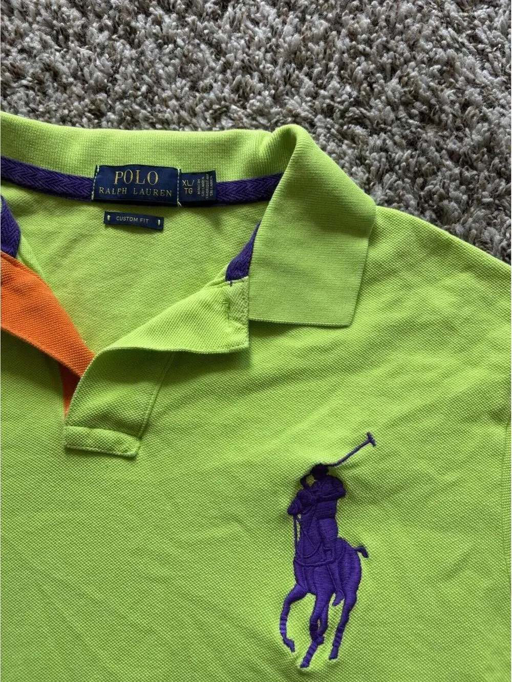 Polo Ralph Lauren Custom Fit Big Pony 3 Logo Polo Shirt Men's Size XL Lime Green